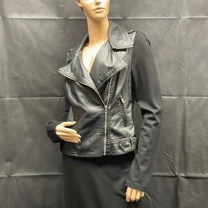 Forever 21 Black Faux Leather Moto Sweater Jacket